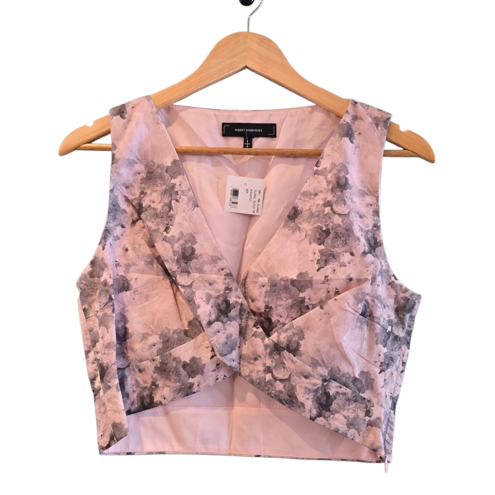 Pink Crop Tank Top with Tie Front and V-Neck